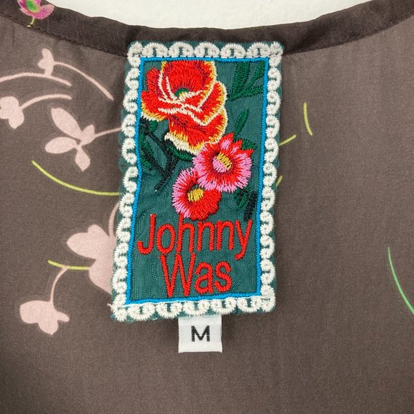 Johnny Was Japonica Silk Dress Size M Scoop Neck Waist Tie Sleeveless Floral - Picture 9 of 12